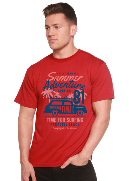 Sammer Adventure Spun Bamboo men's red graphic tee with palm tree car graphic on Tampa Home & Garden Store