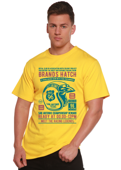 Brands Hatch men's bamboo viscose T-shirt with yellow racing graphic Spun Bamboo on Tampa Home & Garden Store