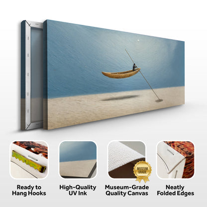 Sand Drifter Wall Art canvas by Tailored Canvases, serene blue ocean with a lone canoe on Tampa Home & Garden Store