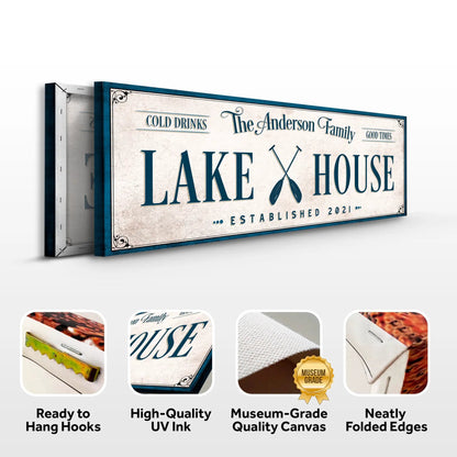 Personalized Lake House Sign IV canvas by Tailored Canvases with teal frame on Tampa Home & Garden Store