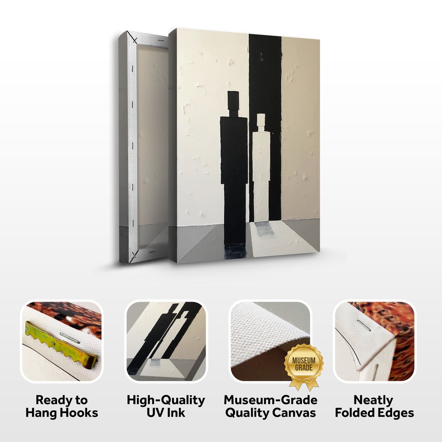 Contemporary minimalist abstract wall art canvas with beige background and black stripes on Tampa Home & Garden Store
