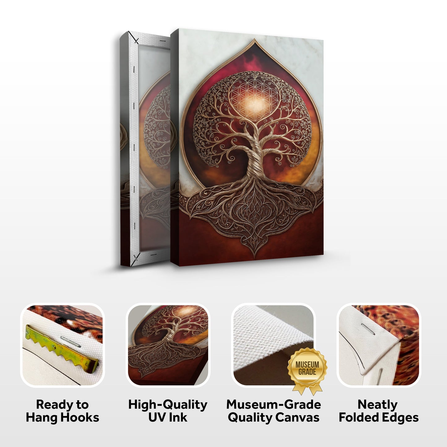 Tree of Life sacred geometry canvas by Tailored Canvases; ornate gold tree in circular geometry on Tampa Home & Garden Store