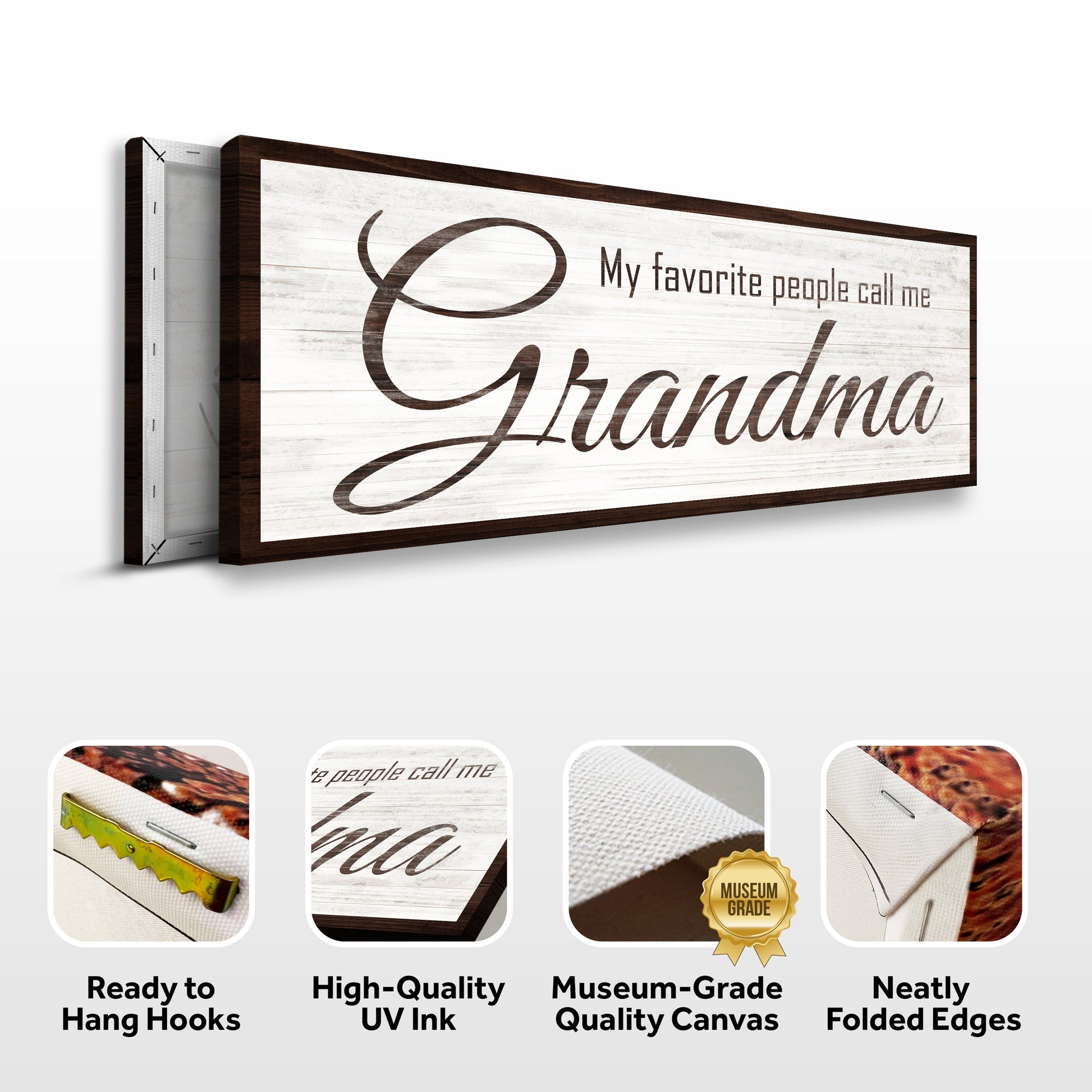 Canvas sign My Favorite People Call Me Grandma rustic panel dark wood frame Tailored Canvases on Tampa Home & Garden Store