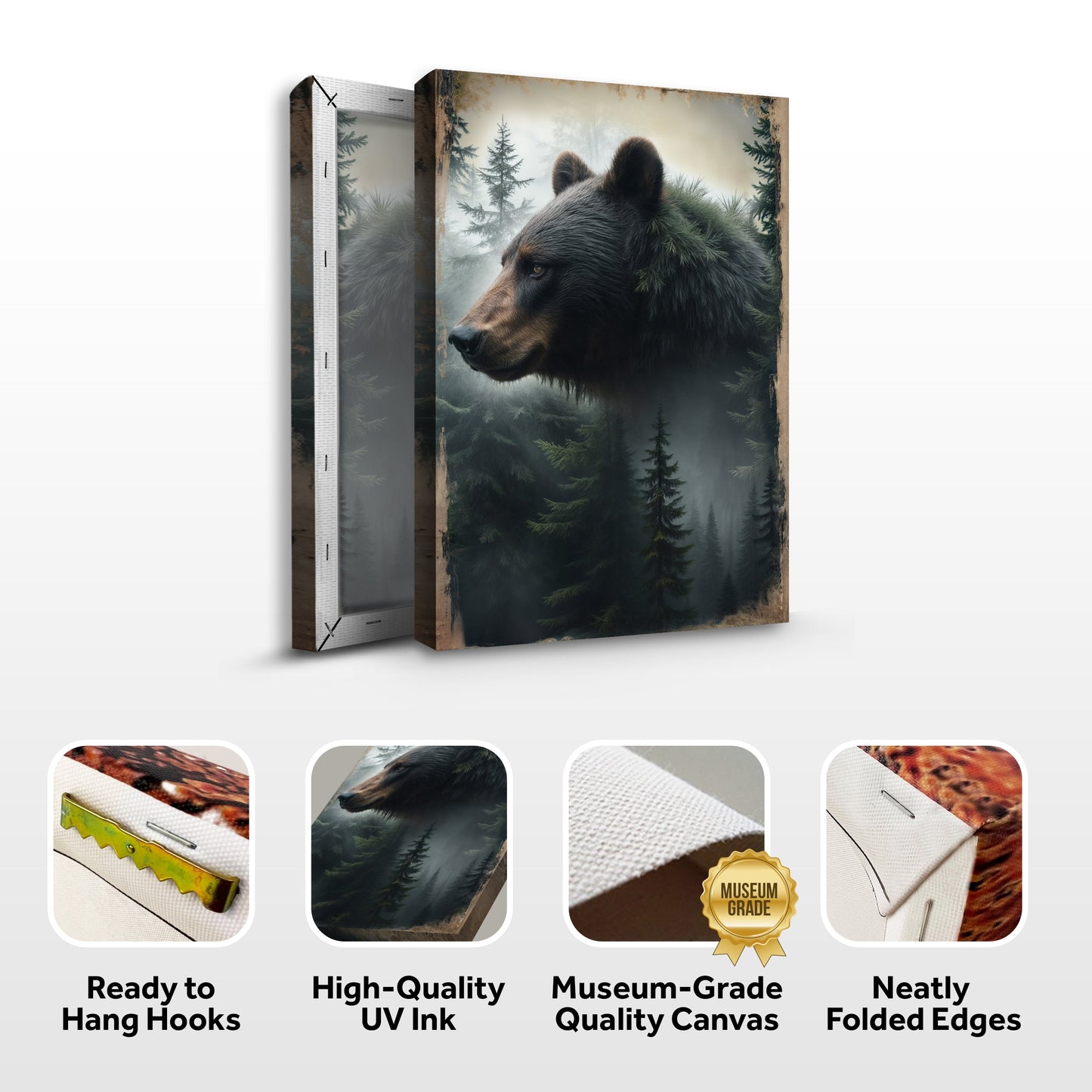 Black Bear Exposure Wall Art canvas by Tailored Canvases; misty forest scene on Tampa Home & Garden Store