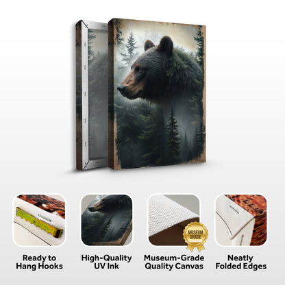 Black Bear Exposure Wall Art canvas by Tailored Canvases; misty forest scene on Tampa Home & Garden Store