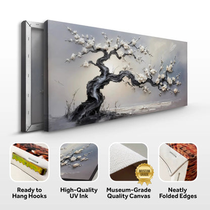 White Blossom Wall Art Canvas by Tailored Canvases in gray with blooming branches on Tampa Home & Garden Store