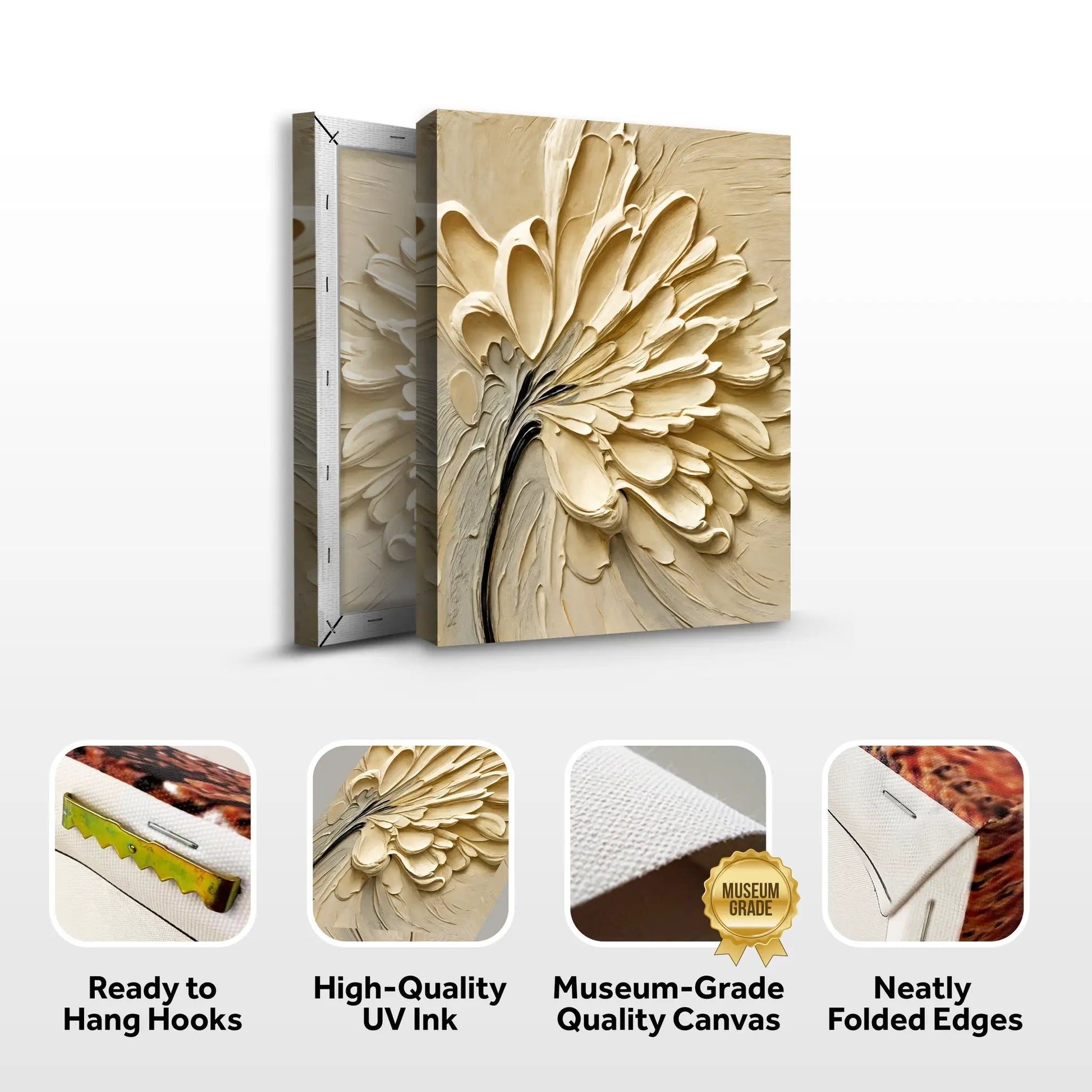 Flower Splatter Wall Art Canvas Tailored Canvases beige textured petals canvas decor on Tampa Home & Garden Store