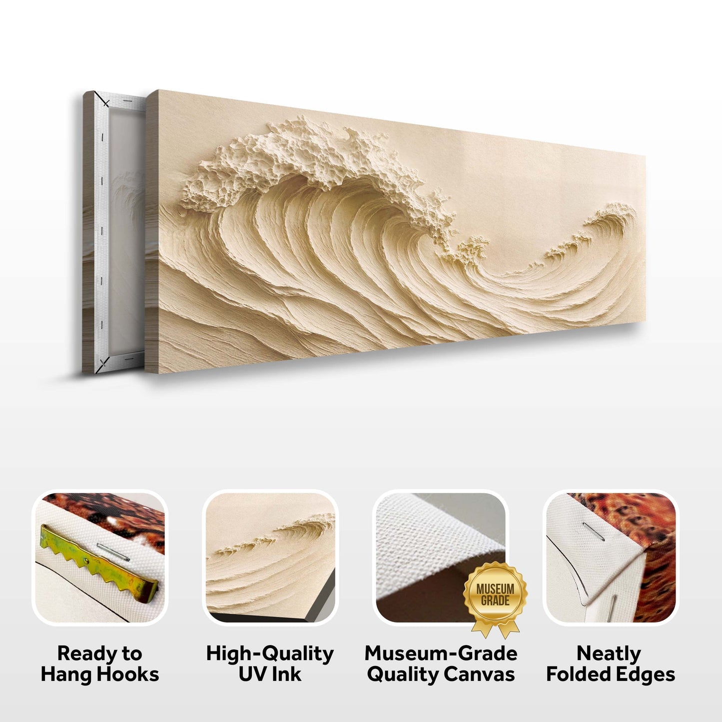 Ocean Wave Seascape Wall Art II canvas by Tailored Canvases, beige-toned waveprint on stretcher on Tampa Home & Garden Store