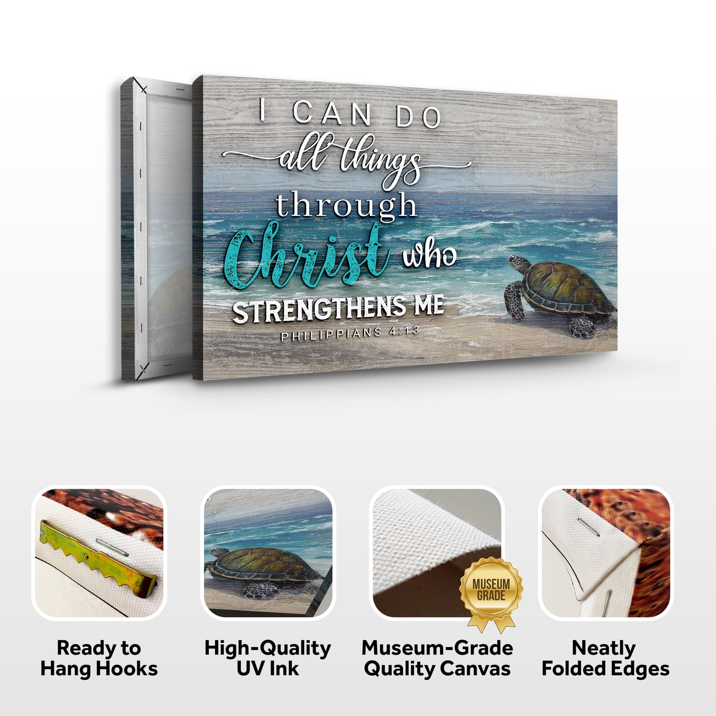 Canvas I Can Do All Things Through Christ Faith Sign IV by Tailored Canvases with sea turtle on Tampa Home & Garden Store