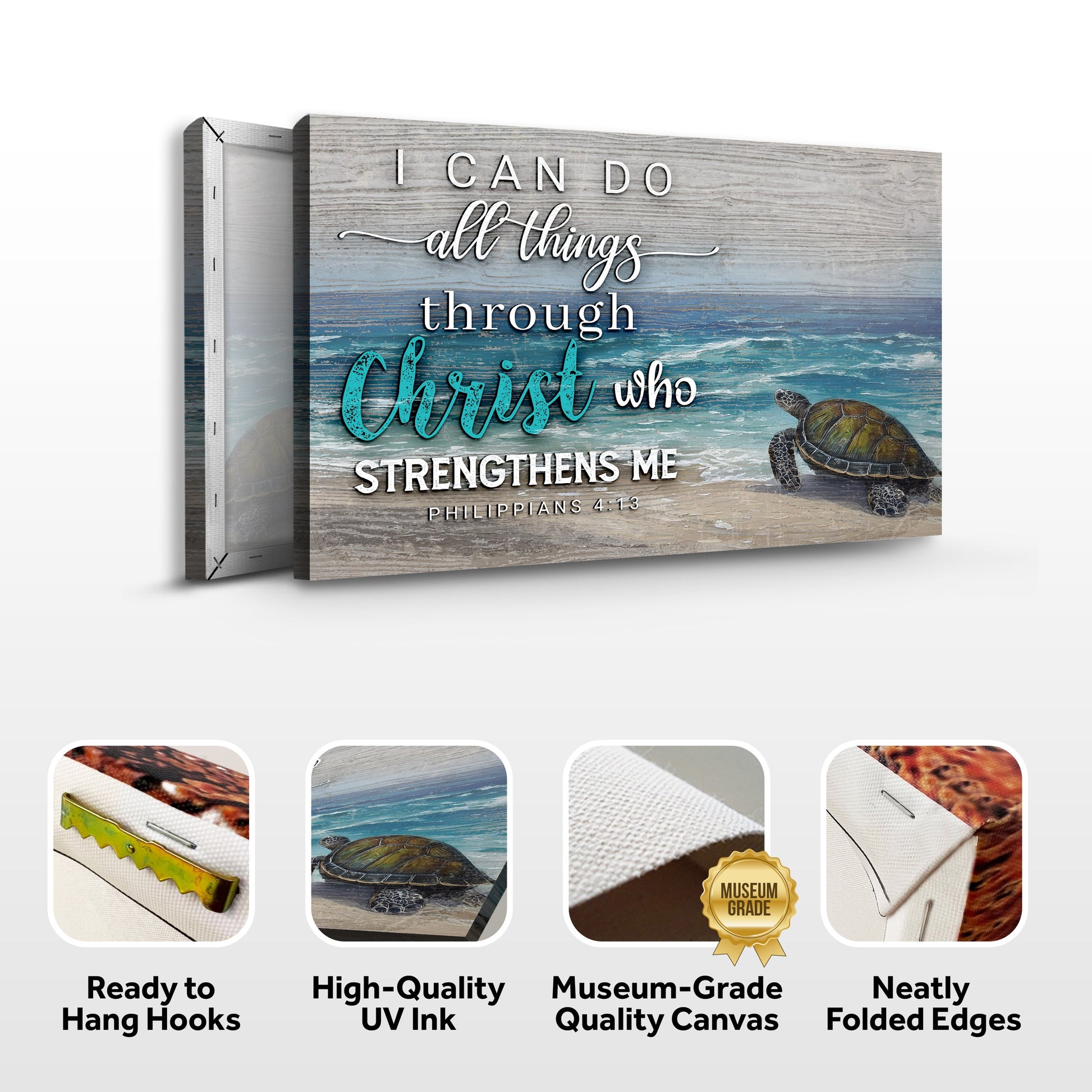 Canvas I Can Do All Things Through Christ Faith Sign IV by Tailored Canvases with sea turtle on Tampa Home & Garden Store