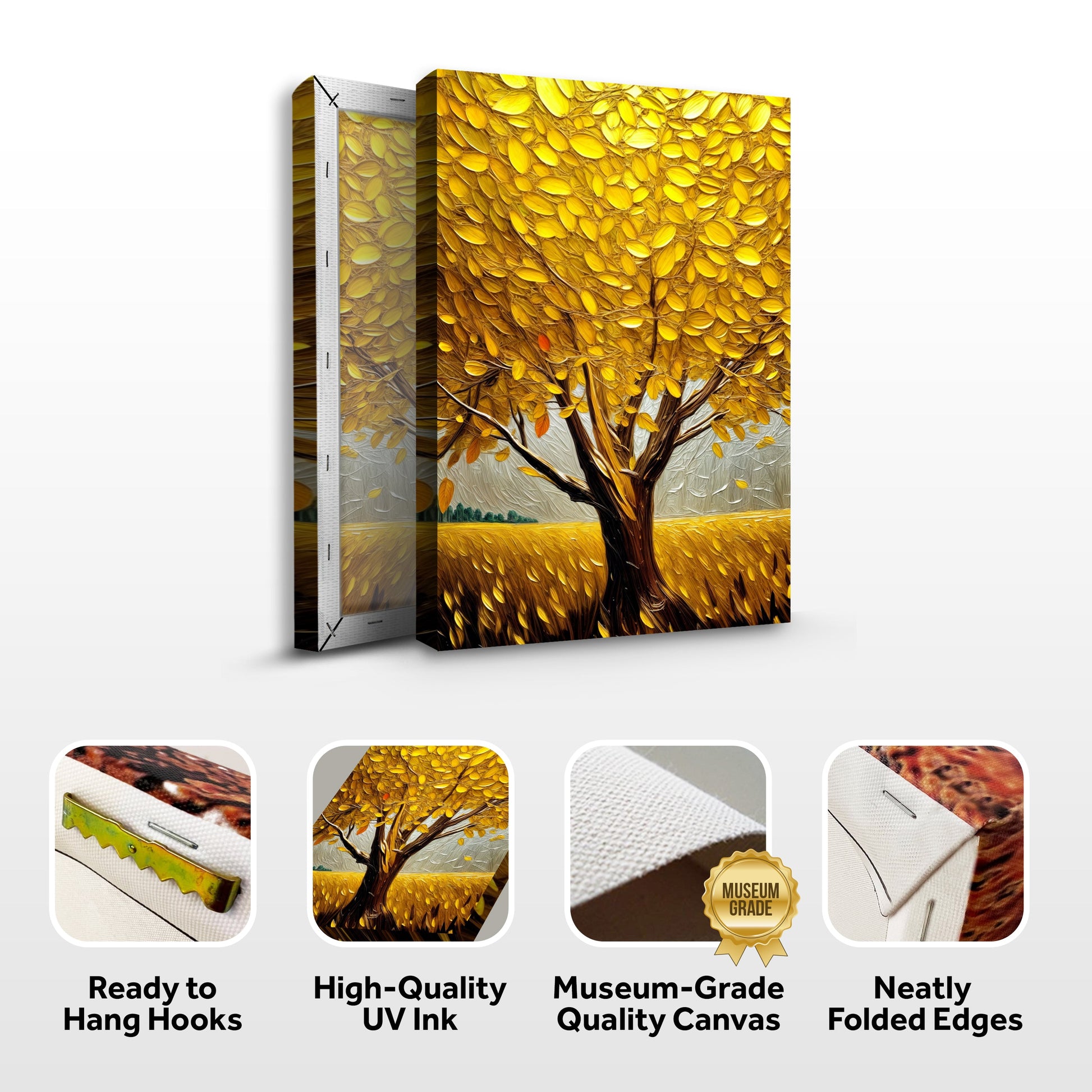 Golden Tree Breeze Wall Art canvas by Tailored Canvases, golden autumn leaves triptych on Tampa Home & Garden Store