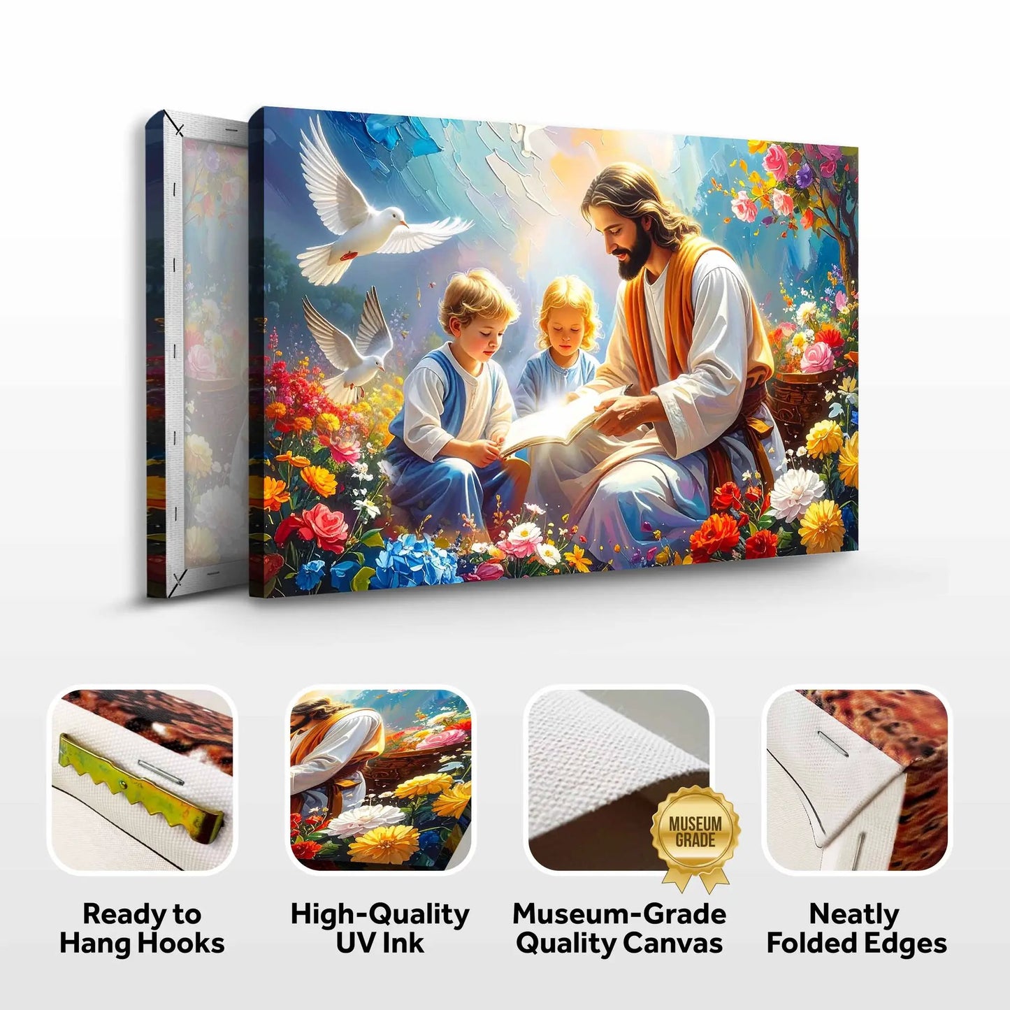 Jesus With Children Faith Wall Art IV canvas, scene with Jesus and children amid flowers on Tampa Home & Garden Store