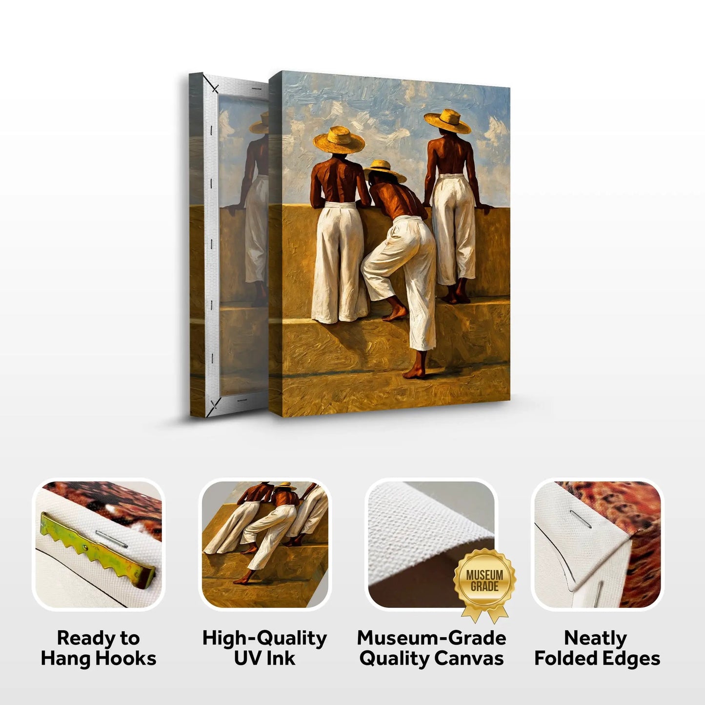 The Summer Watchers Wall Art canvas by Tailored Canvases; three women in hats lean on a wall on Tampa Home & Garden Store