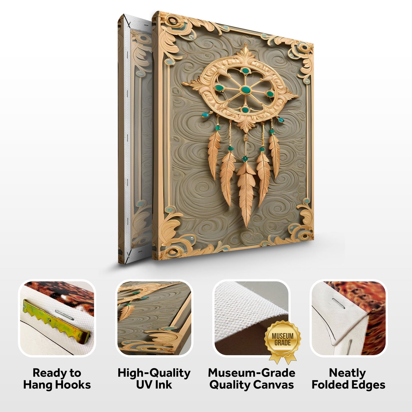 3D Whispering Feathers Wall Art II canvas Tailored Canvases gold relief with turquoise accents on Tampa Home & Garden Store