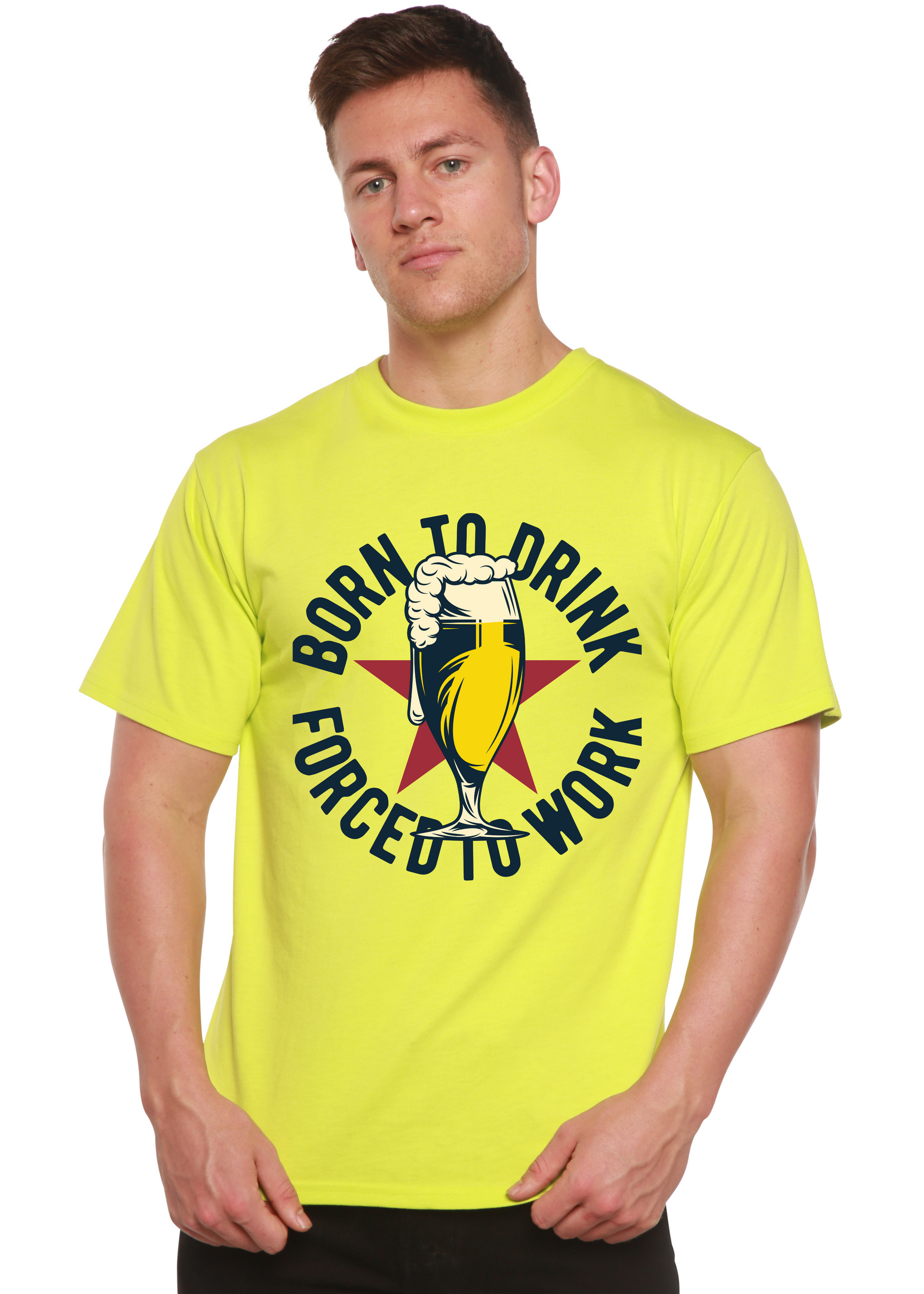 Born to Drink men's graphic tee neon bamboo viscose organic cotton short sleeve by Spun Bamboo on Tampa Home & Garden Store