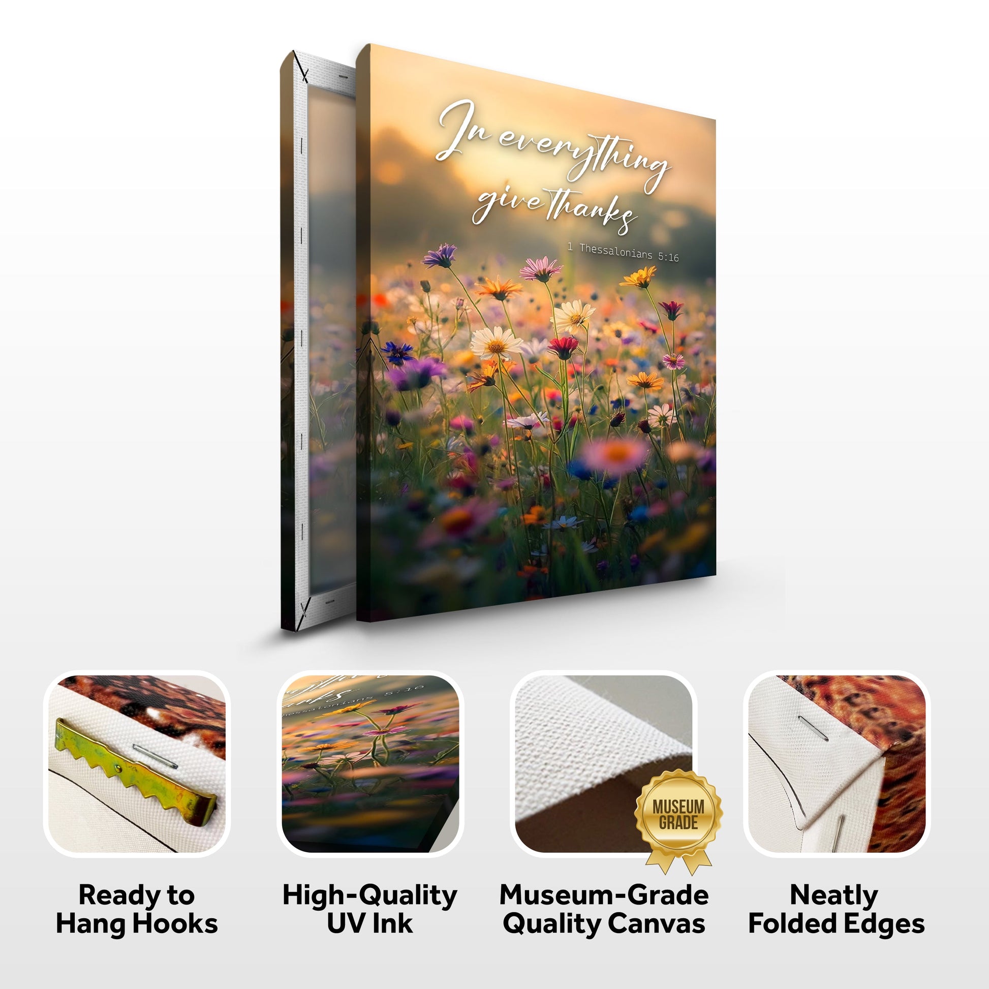 In Everything Give Thanks Faith Wall Sign canvas by Tailored Canvases with sunrise flowers on Tampa Home & Garden Store