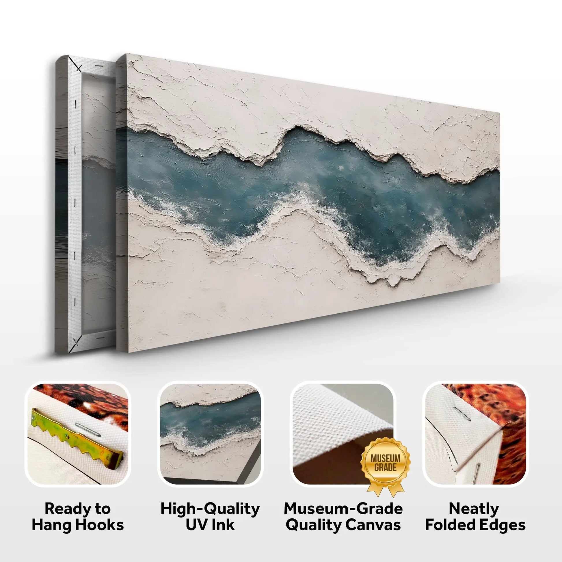 Minimalist Wall Art XII canvas by Tailored Canvases with beige texture and teal accent on Tampa Home & Garden Store