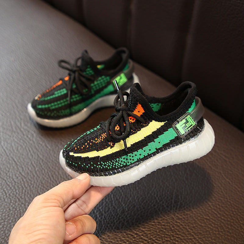 Stevvex kids fashion sneakers black knit upper with green yellow stripes white sole 2 pairs on Tampa Home & Garden Store