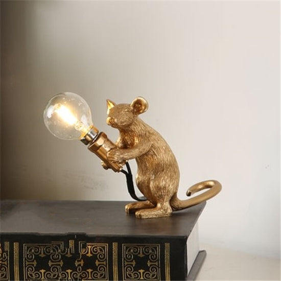 Table lamp Stevvex resin mouse gold finish with exposed bulb decorative desk light on Tampa Home & Garden Store