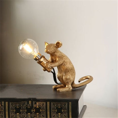 Table lamp Stevvex resin mouse gold finish with exposed bulb decorative desk light on Tampa Home & Garden Store