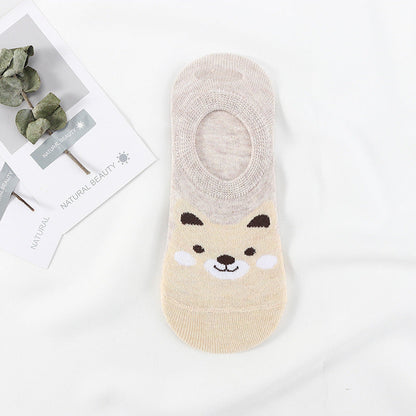Ankle socks set Stevvex 5-pair cute animal prints in beige cotton with cat dog panda faces on Tampa Home & Garden Store