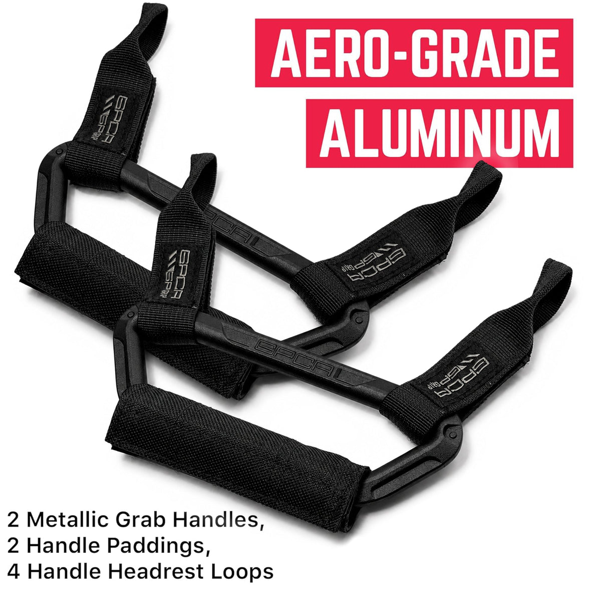 GP Back Grip PRO rear headrest grab handles, set of two black aluminum-framed straps by GPCA on Tampa Home & Garden Store
