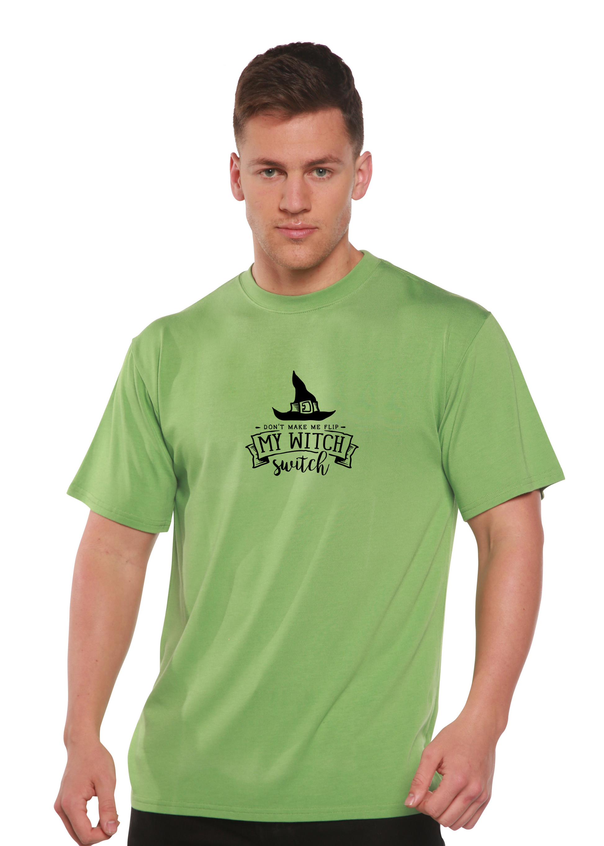 My Witch unisex bamboo viscose/cotton short sleeve graphic tee lime green with witch hat print on Tampa Home & Garden Store