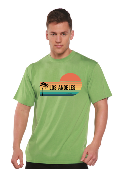 Spun Bamboo Los Angeles graphic tee in lime green with palm & sunset for men on Tampa Home & Garden Store