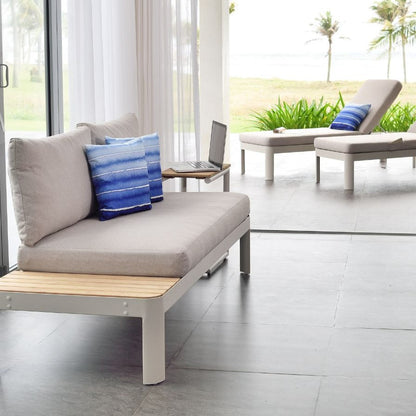 Portals Light 2-Seat Outdoor Sofa in beige cushions with light grey frame LifestyleGarden US on Tampa Home & Garden Store