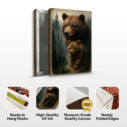 Path of the Wild Kin Bear and Cub canvas wall art wood-framed forest scene Tailored Canvases on Tampa Home & Garden Store