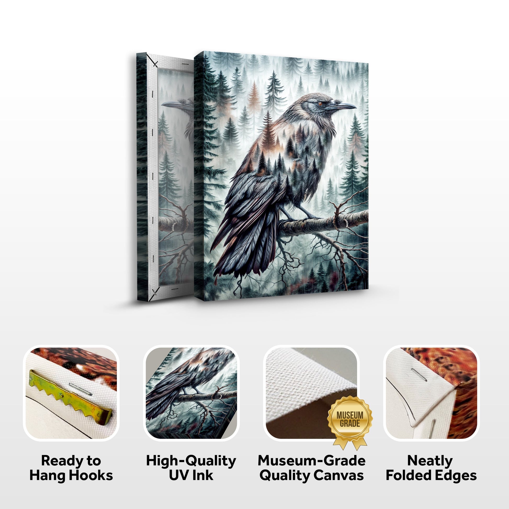 Crow double exposure canvas, 2-panel woodland scene by Tailored Canvases on Tampa Home & Garden Store