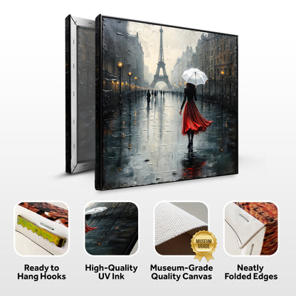 Paris Stroll Painting Wall Art canvas by Tailored Canvases, Eiffel Tower scene with woman in red on Tampa Home & Garden Store
