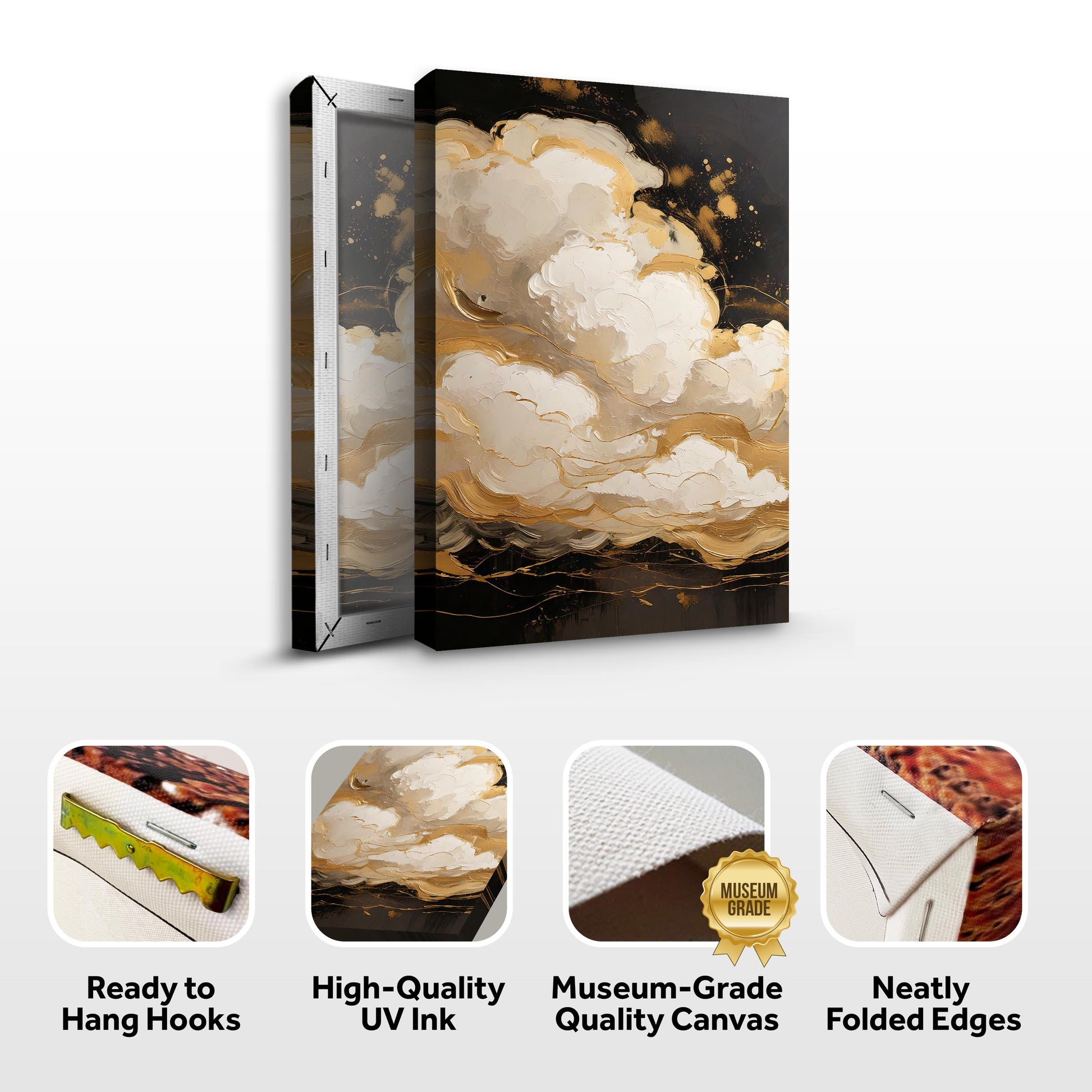 Auric Cloud Abstract Canvas Wall Art by Tailored Canvases in gold and cream tones on Tampa Home & Garden Store