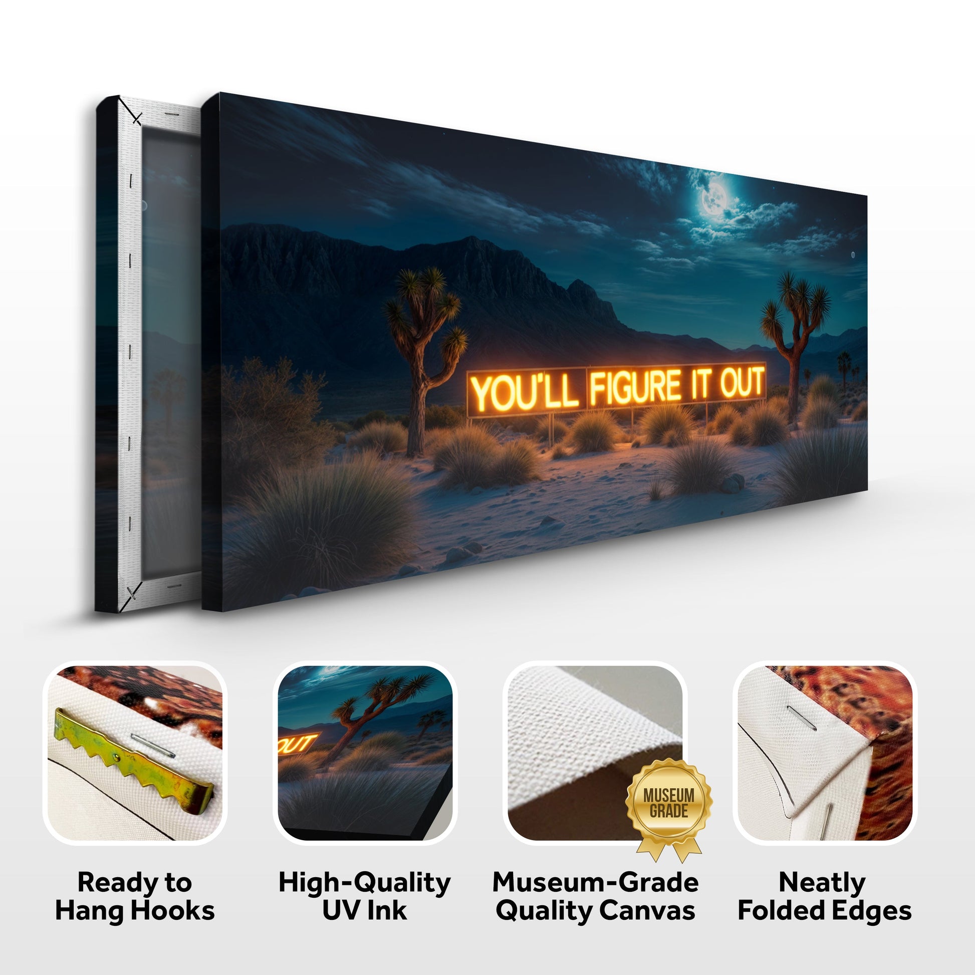 You'll Figure It Out wall sign canvas neon orange lettering desert scene Tailored Canvases on Tampa Home & Garden Store