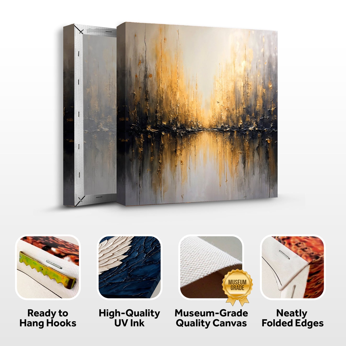 Golden Reflections Abstract Wall Art canvas by Tailored Canvases with gold and gray tones on Tampa Home & Garden Store