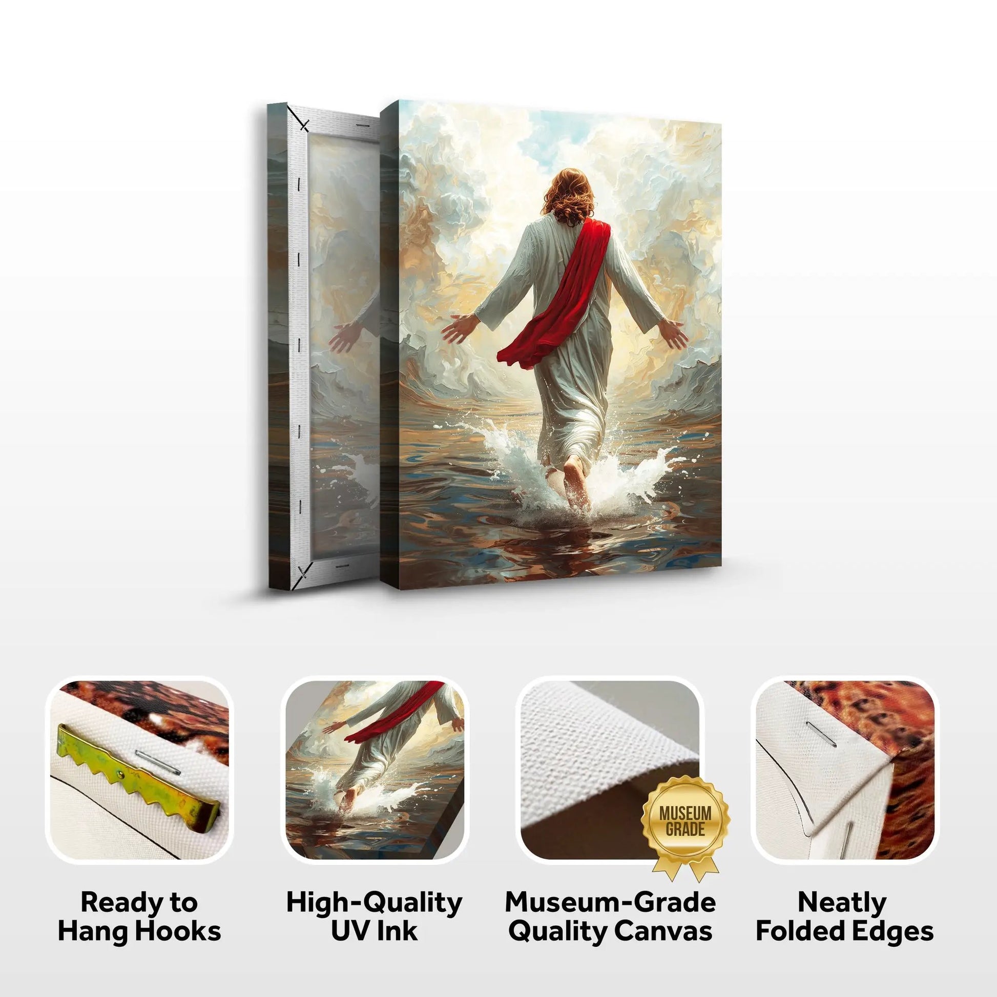 Jesus Christ Walking On Water Faith Wall Art IX canvas Tailored Canvases white robe and red sash on Tampa Home & Garden Store