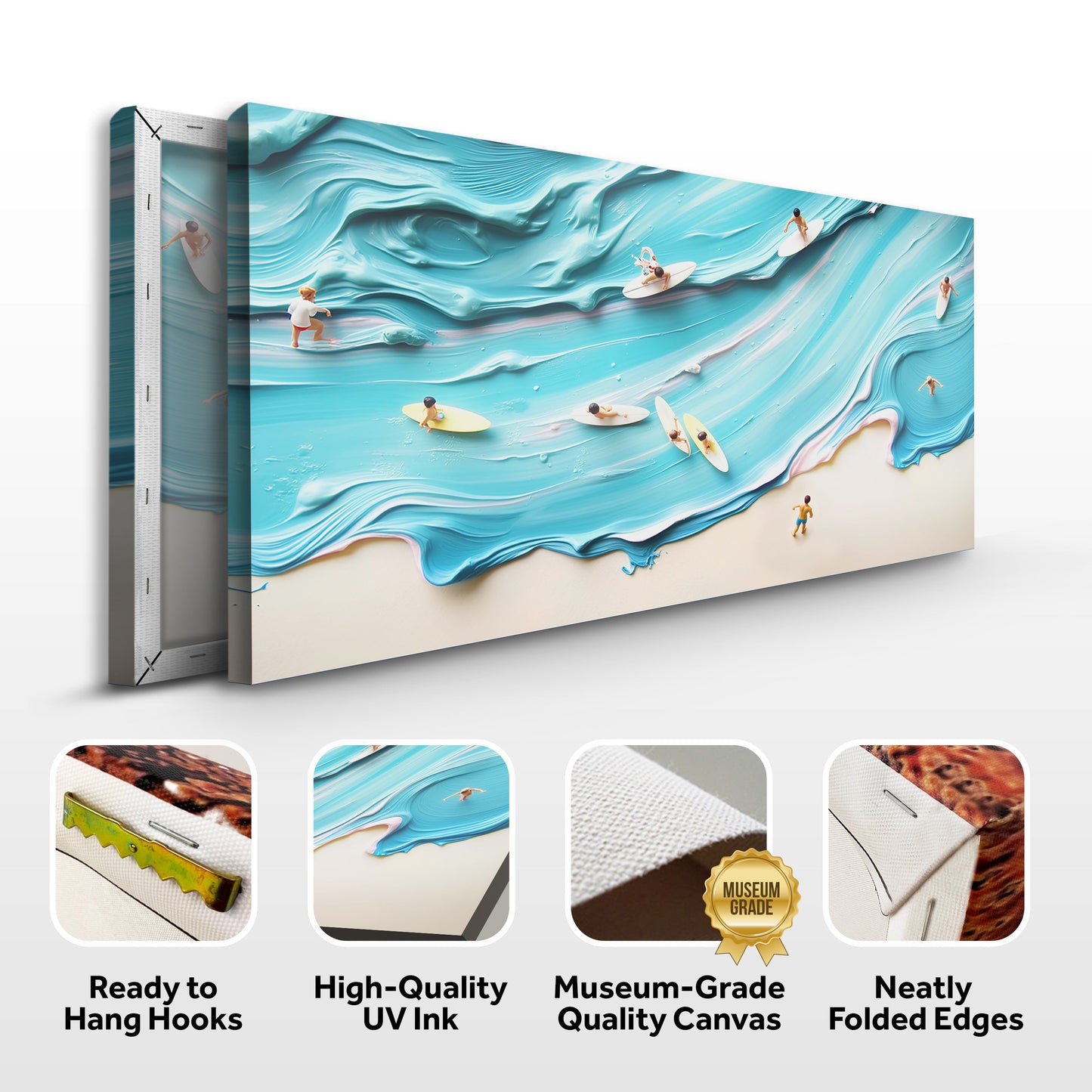 Abstract Aerial View Beach Wall Art canvas with teal waves and surfers Tailored Canvases on Tampa Home & Garden Store