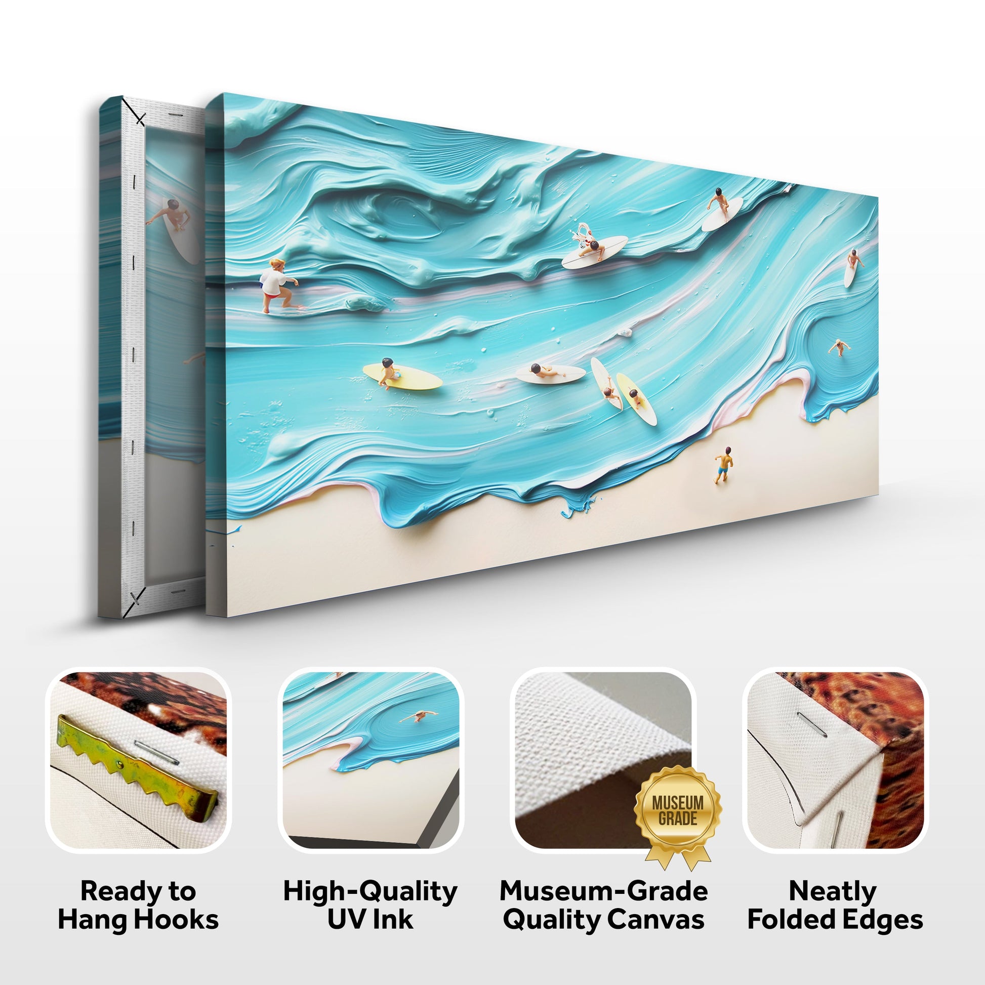 Abstract Aerial View Beach Wall Art canvas with teal waves and surfers Tailored Canvases on Tampa Home & Garden Store