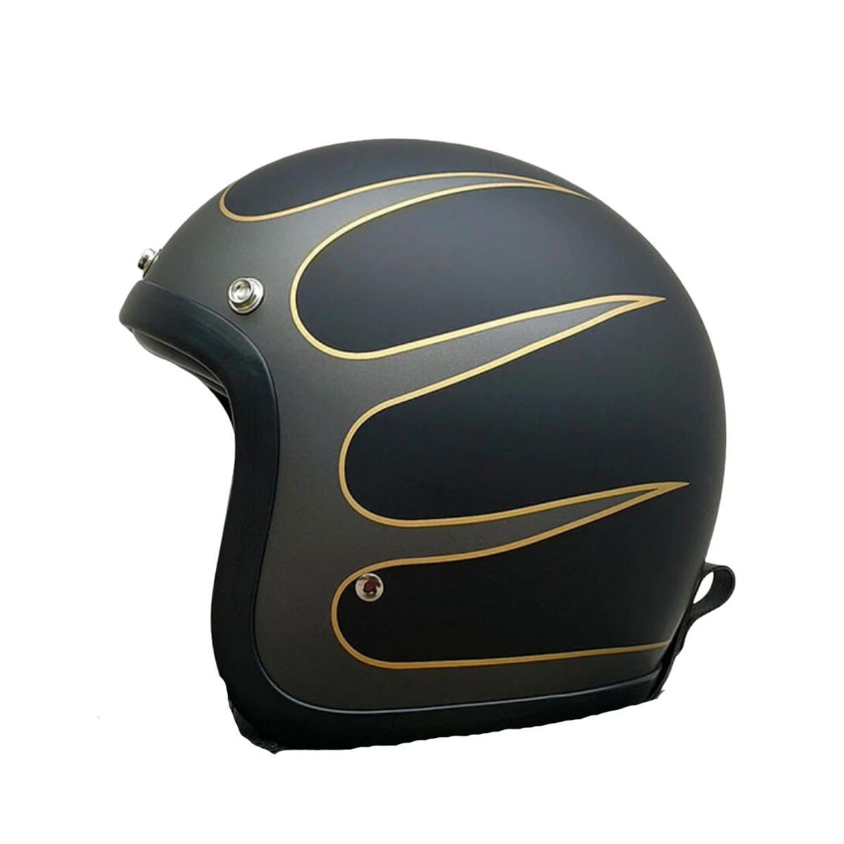 Chopper helmet by BikerZoneZ, matte black with gold flames, DOT & ECE approved on Tampa Home & Garden Store