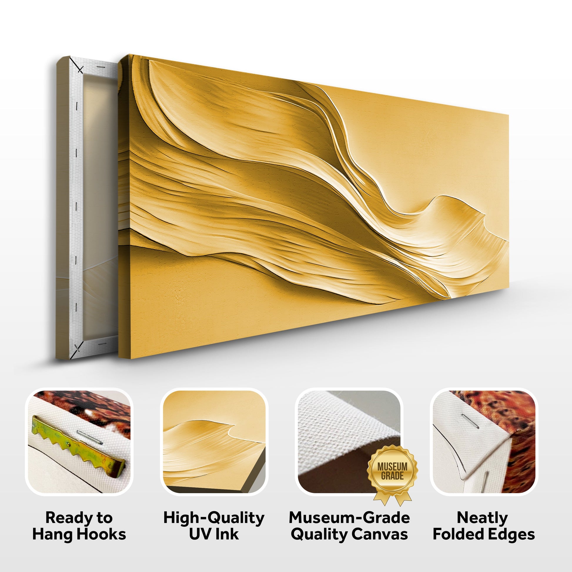 Gold Minimalist Wall Art II canvas by Tailored Canvases with flowing gold swirls on Tampa Home & Garden Store