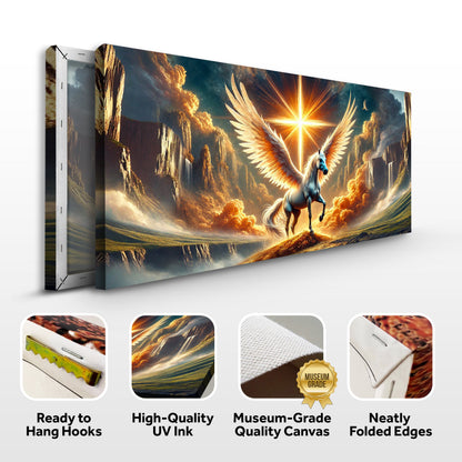 Tailored Canvases 3D Horse Faith wall art canvas Pegasus with radiant sunburst skies on Tampa Home & Garden Store