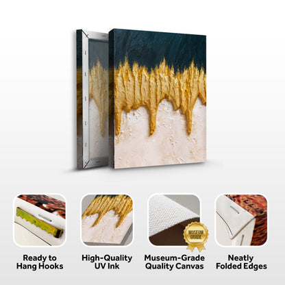 Abstract Blue And Gold Wall Art canvas by Tailored Canvases; 3-panel blue top gold drip on Tampa Home & Garden Store