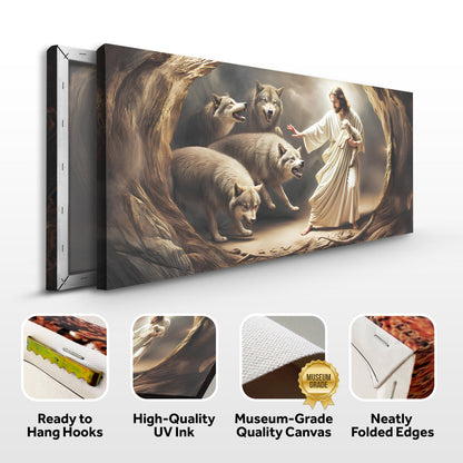 Canvas Jesus Protects The Lamb From Wolves Faith Wall Art III by Tailored Canvases warm-toned on Tampa Home & Garden Store