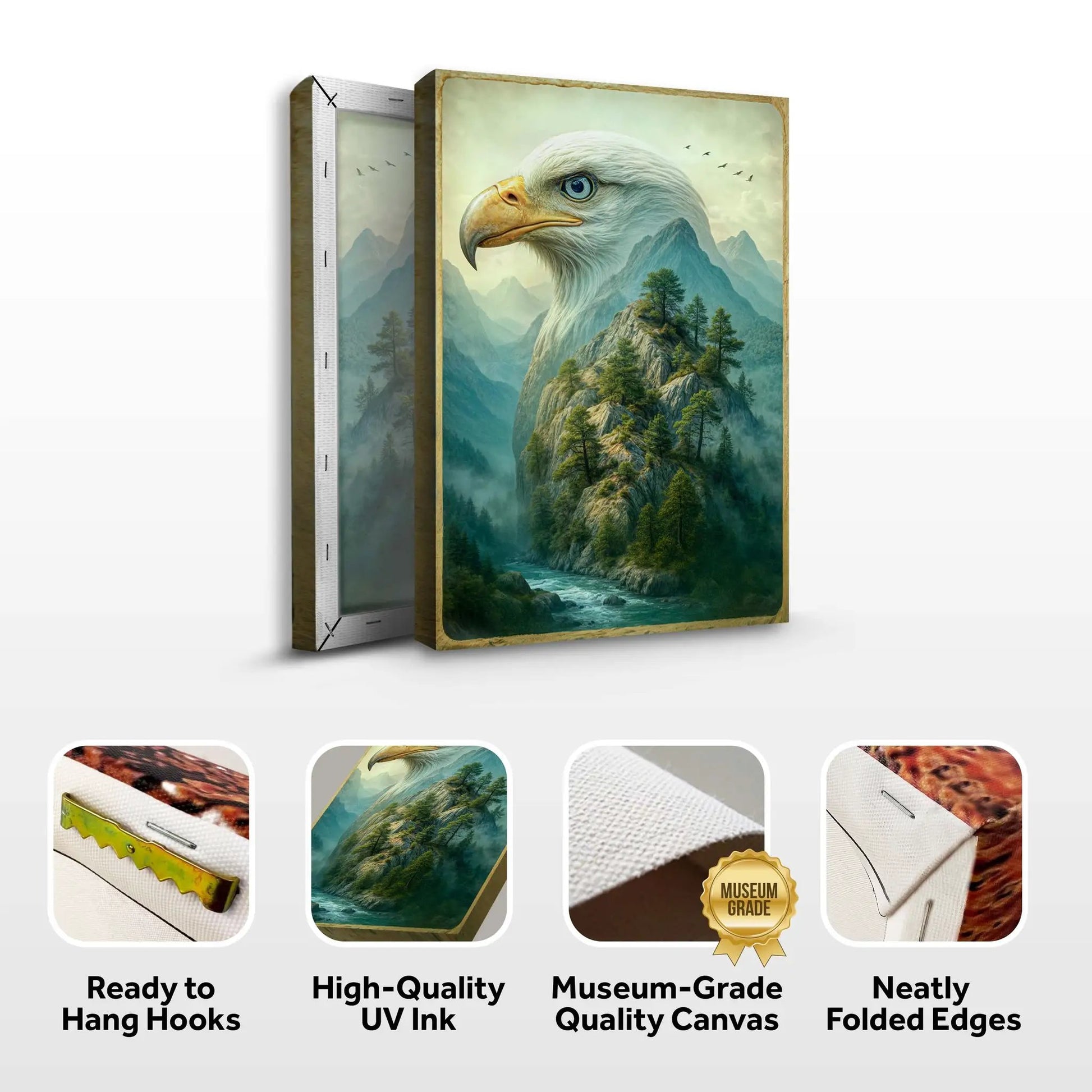 Eagle Over The Canyon double-exposure canvas with mountains and pines by Tailored Canvases on Tampa Home & Garden Store