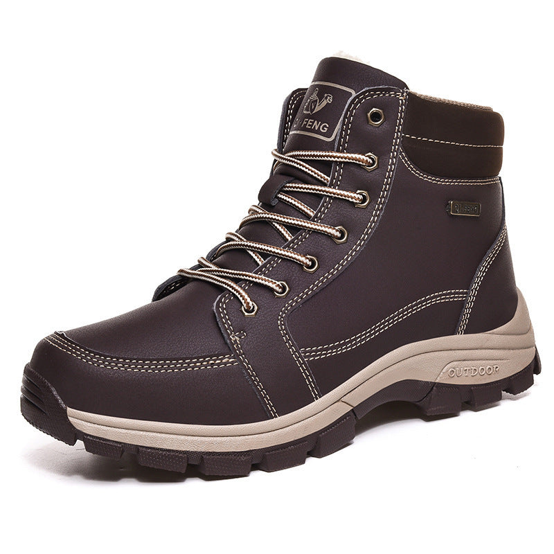 Stevvex brown winter boots waterproof leather ankle boots with plush lining and rugged sole on Tampa Home & Garden Store