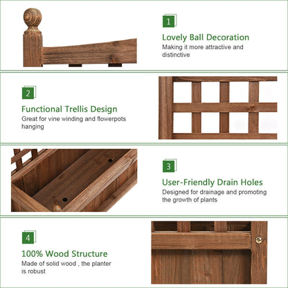 Wood Planter Box with Trellis by LJGDeals, weatherproof outdoor planter with drainage holes on Tampa Home & Garden Store