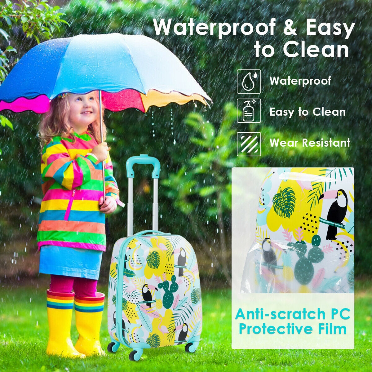 GemGear 2-piece kids luggage set: 12in backpack and 16in rolling suitcase with tropical print on Tampa Home & Garden Store