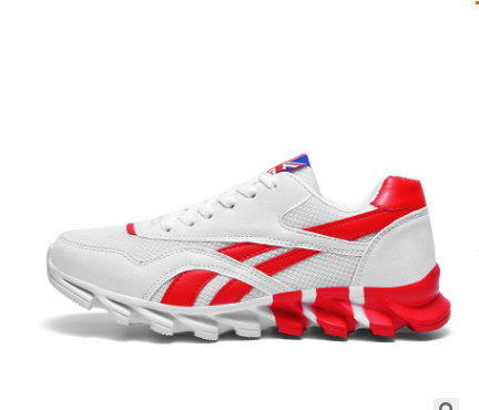 Stevvex men's athletic sneakers white with red accents, lace-up running shoes, sporty design on Tampa Home & Garden Store