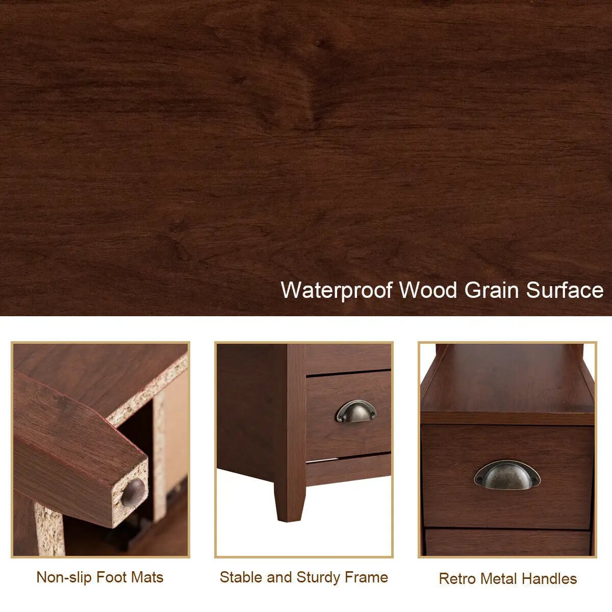 Set of 2 Wooden End Tables with Drawers and Shelf