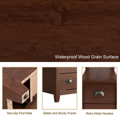 Set of 2 Wooden End Tables with Drawers and Shelf
